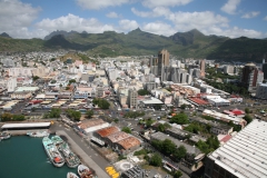 Aerial View of the Aapravasi Ghat and its setting, commercial Port Louis